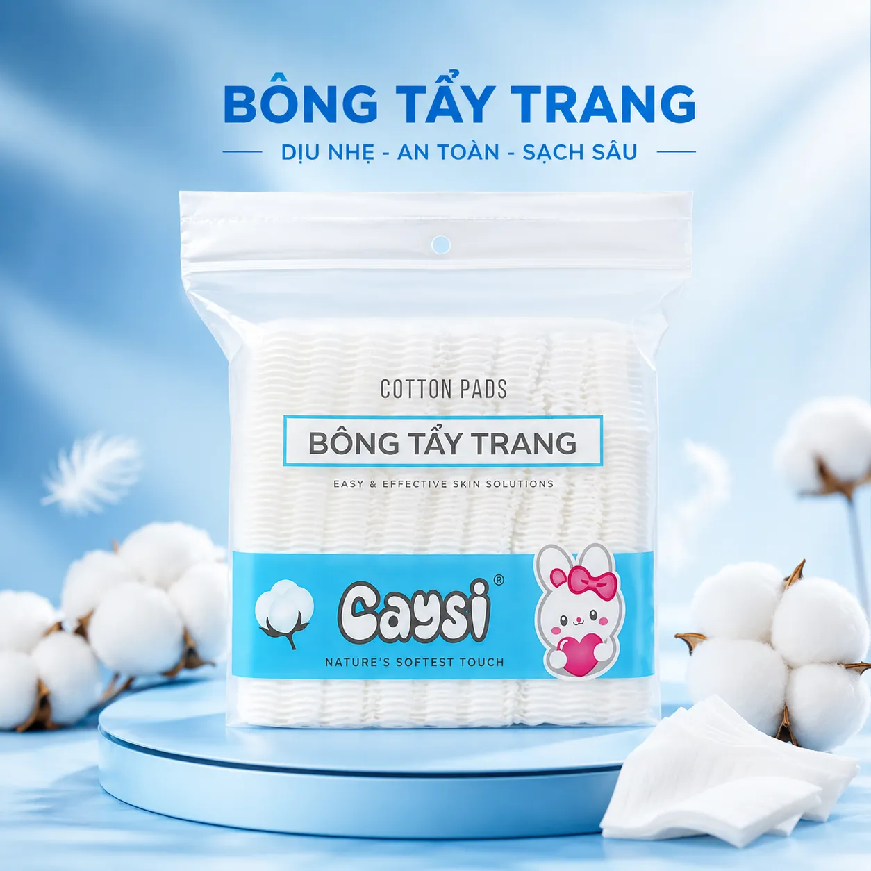 Bông tẩy trang Caysi 180 miếng vuông - CABTT180V