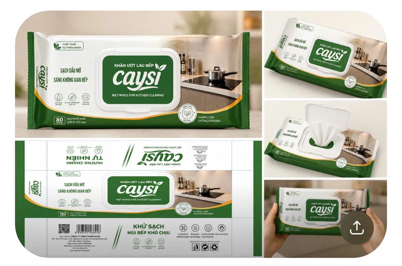 Khăn ướt lau bếp Caysi gói rút 80 tờ - LBCA80G