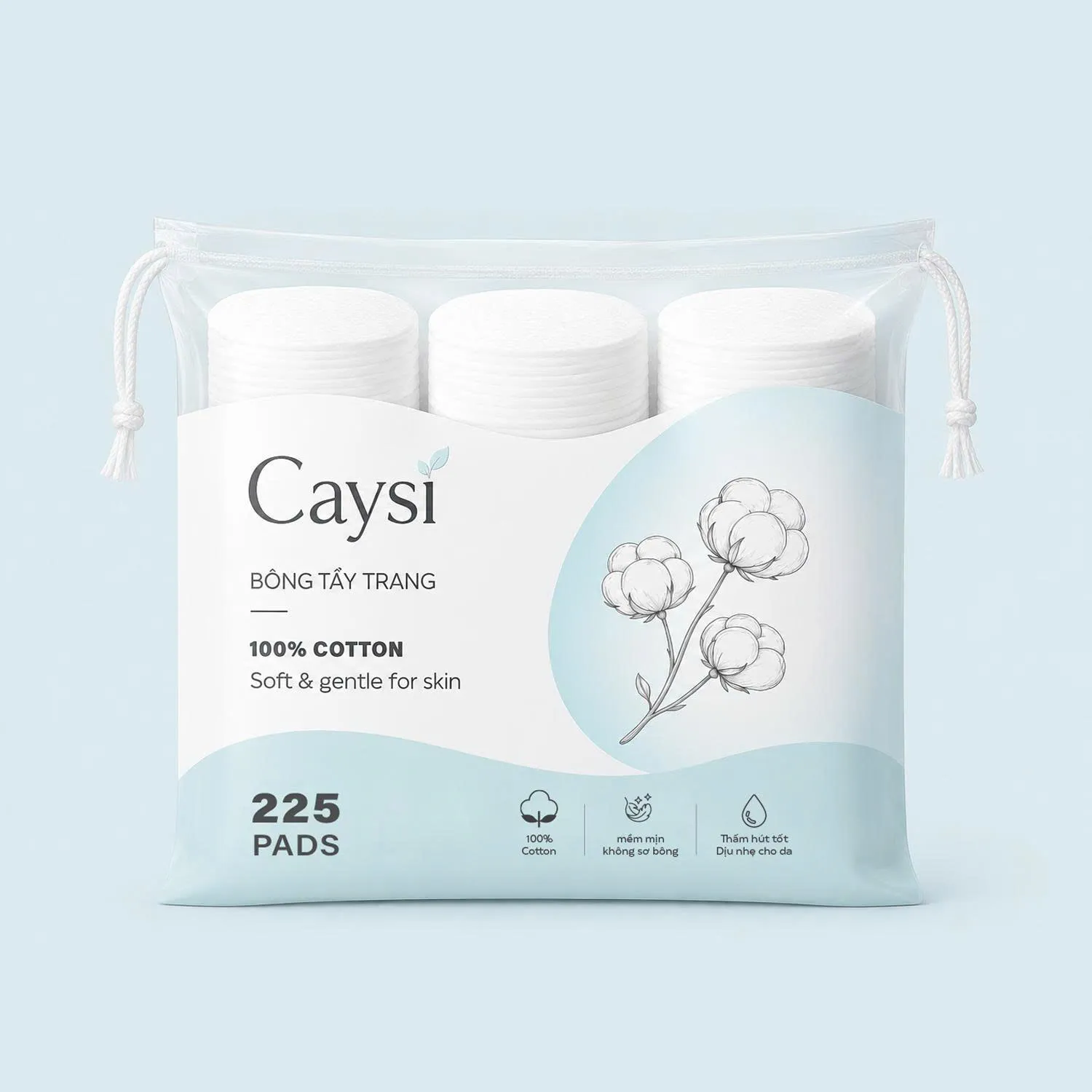 Bông tẩy trang Caysi gói 225 miếng -CABTT225M
