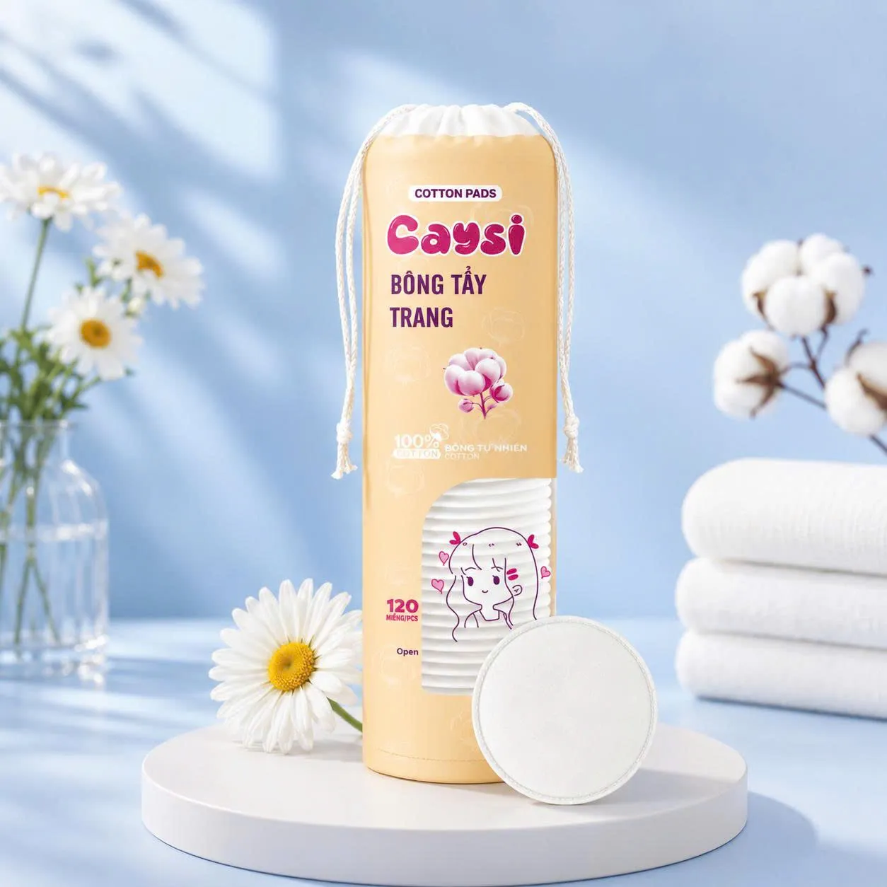 Bông tẩy trang Caysi 120 miếng tròn - CABTT120T