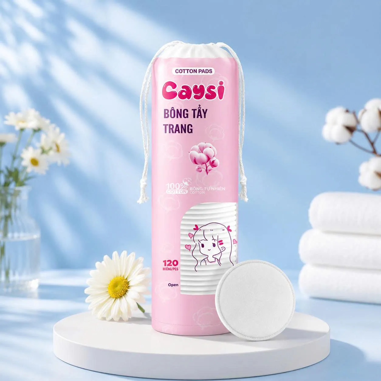 Bông tẩy trang Caysi 120 miếng tròn - CABTT120T