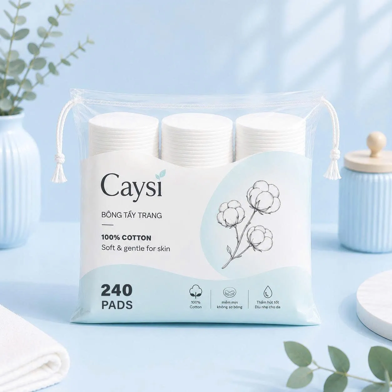 Bông tẩy trang Caysi gói 225 miếng -CABTT225M