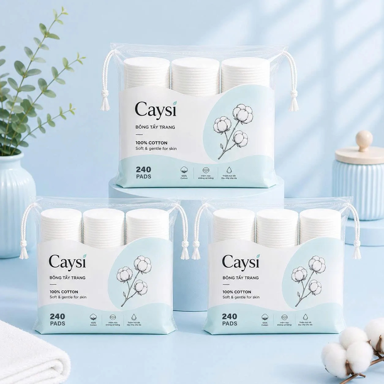 Bông tẩy trang Caysi gói 225 miếng -CABTT225M