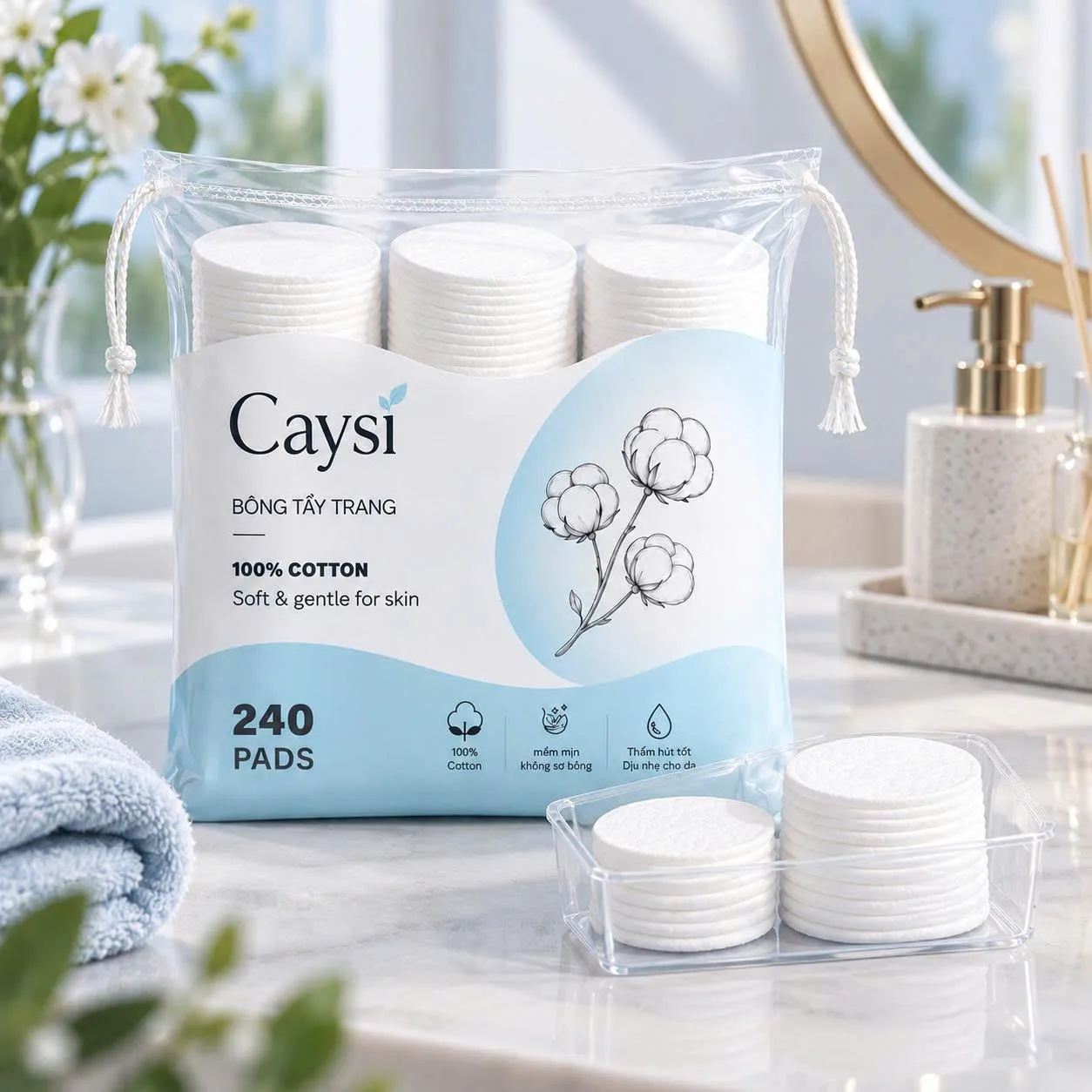 Bông tẩy trang Caysi gói 240 miếng -CABTT240M