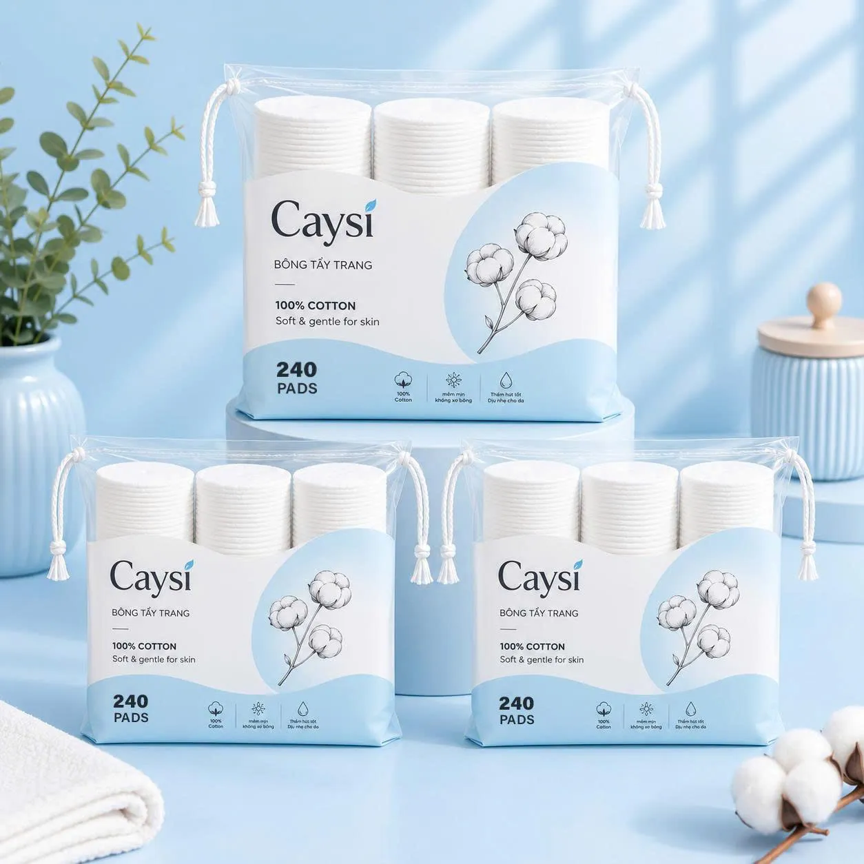 Bông tẩy trang Caysi gói 240 miếng -CABTT240M